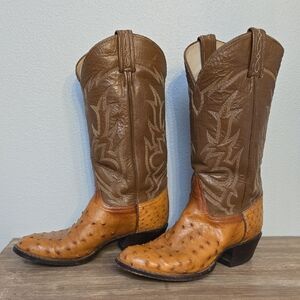 Tony Lama Vintage El Rey Ostrich Leather Cowboy Boots, Size 7EEEE